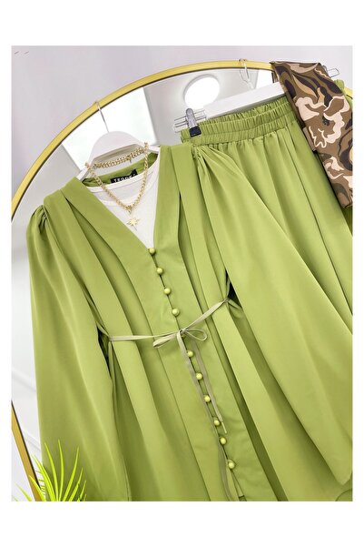 YEDİLALE Dubai Lace-Up Buttoned Pants Tunic Double Set