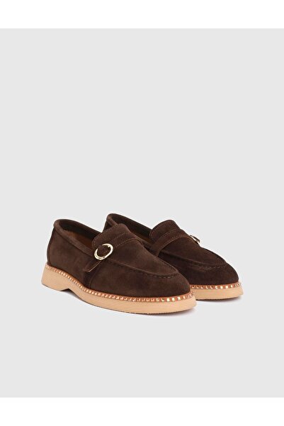 İLVİ Agnese Genuine Suede Leather Brown Women's Loafer