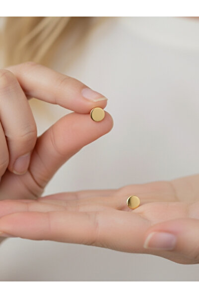 bymissmücevherat Taşsız Minimal Yuvarlak Plaka 6 mm 925 Ayar Gümüş Kadın Küpe |