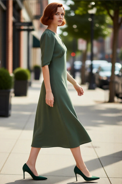 PayBuy Rochie de damă din crep, cu decolteu în V, cu mâneci trei sferturi, lu...