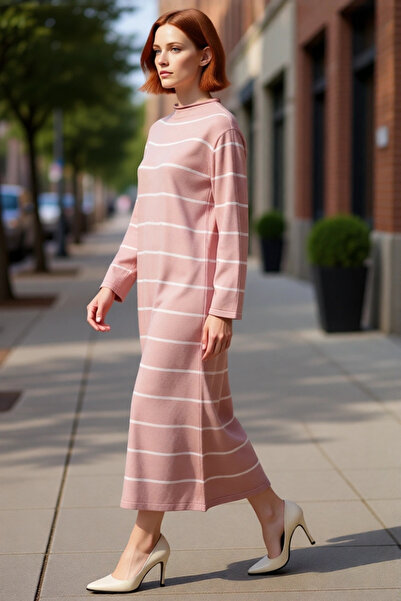 PayBuy Γυναικείο φόρεμα μάξι με ριγέ πλεκτό ρούχο ψηλός λαιμός με μακρυμάνικο...