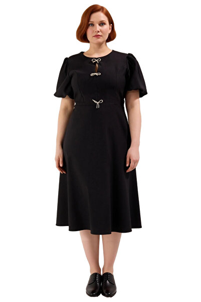 PayBuy Women's Skater Molded Woven Midi Length Short Sleeve Stylish Dress Is Dazzling with Modern and Elegant Details