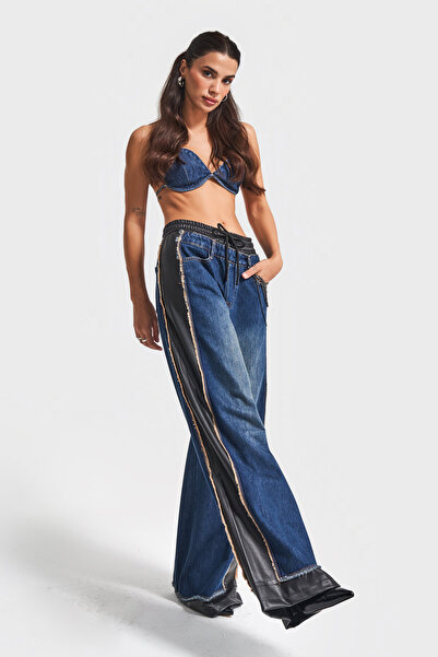 its basic Жіночі джинси кольору кот, фасон палаццо, зі шкірою та денімом, спеціальний дизайн, денім джинси