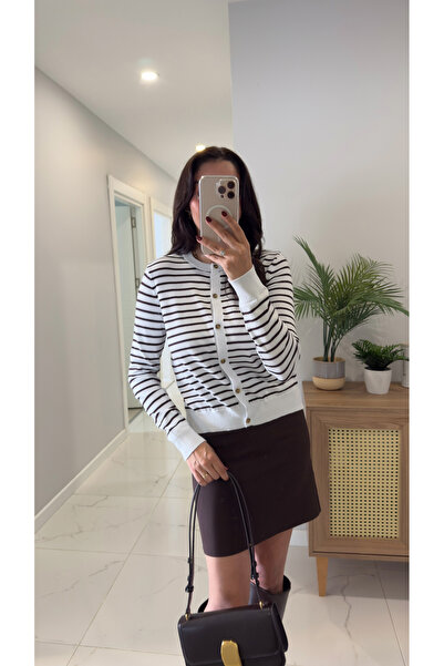BİRCANÇİL Md Wies White Coffee Striped Cardigan
