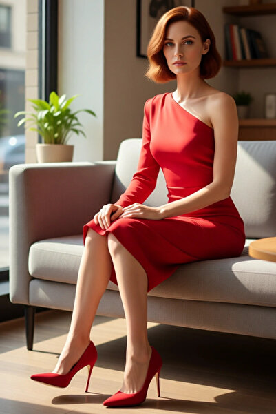 PayBuy Women's Exclusive One-Sleeve Long-Sleeved Bodycon Midi Woven Asymmetrical Neckline Cocktail Dress Elegance