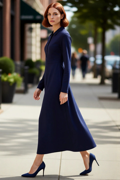 PayBuy Γυναικείο φόρεμα μάξι πλεκτό από κρεπ με λαιμόκοψη πόλο, με απλό σχέδι...