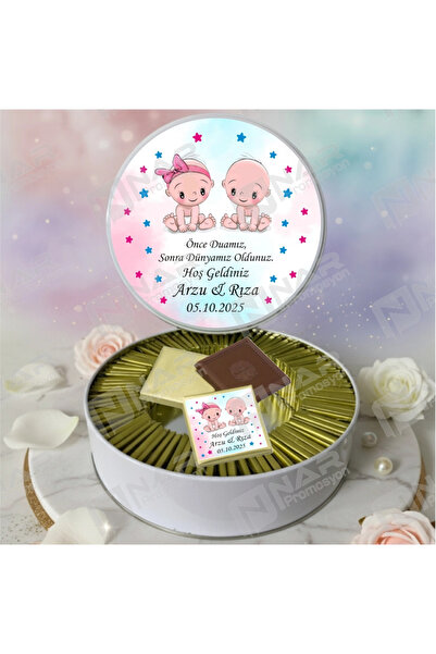 Nar Promosyon Baskılı Çikolata - Metal Kutulu, 50 Adet Her Biri Baskılı Madle...