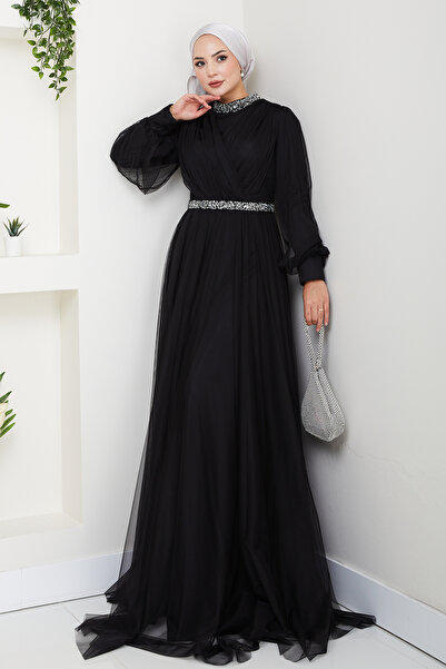 Raika Moda Yaka ve Bel Taş Detaylı Büyük Beden Tesettür Abiye Esna