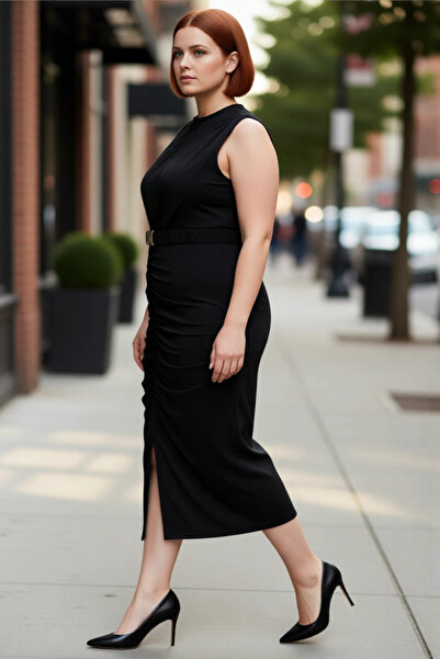 PayBuy فستان نسائي متوسط الطول بدون أكمام بتصميم ضيق، نمط عادي، قماش محبوك، ت...