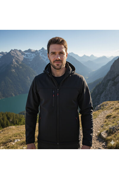 vieso Erkek Softshell Mont Su ve Rüzgar Geçirmez İçi Polarlı Kapşonlu Mont