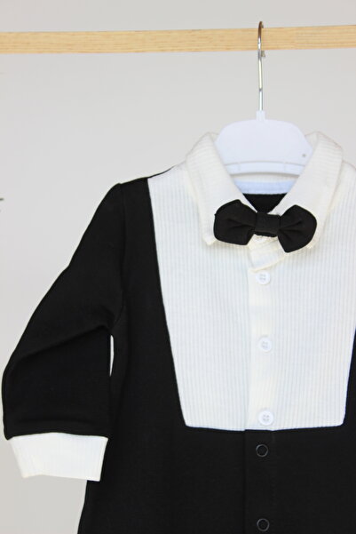 genybaby Baby Boy Black Tuxedo Romper - Special Occasion Outfit with Bow Tie (0-12 Months)