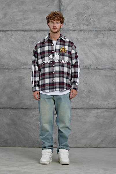 NOMARC Синя смугаста картата oversize сорочка