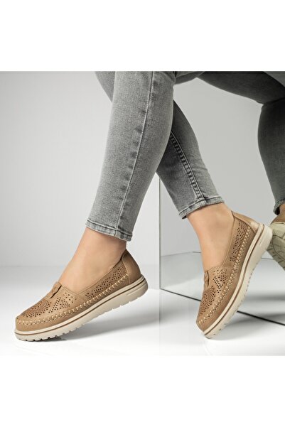 Modlet.ro Дамски ежедневни обувки с ниска подметка и перфорация в цвят каки M...