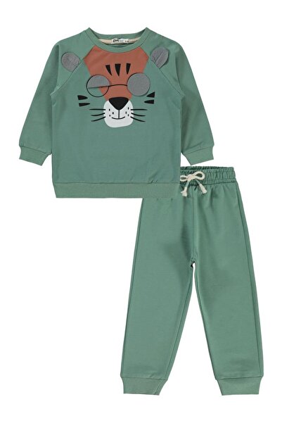 Civil Boys Tiger with Glasses Embroidered Tracksuit Set for Ages 2-5 - Khaki5-6 Years