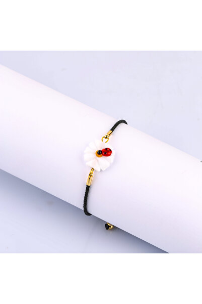ADAMODART White Daisy Ladybug Murano Glass Beaded Bracelet