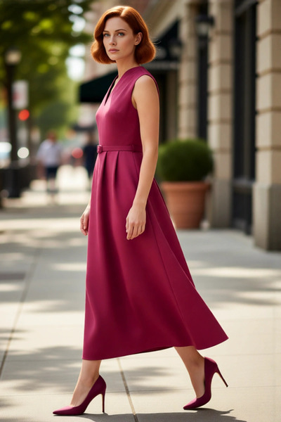 PayBuy Rochie maxi din satin țesut cu decolteu în V și curea pentru femei Des...