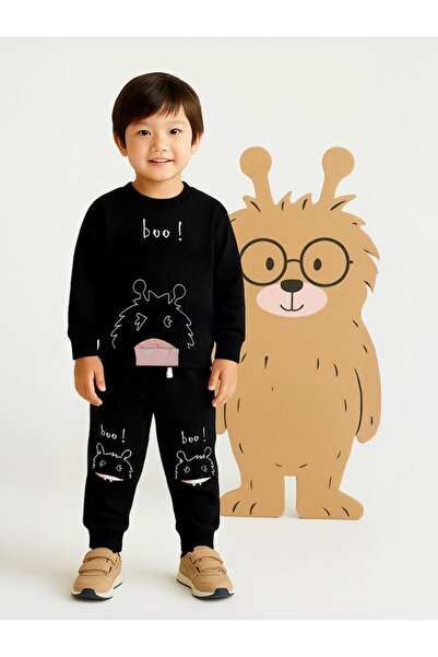 Civil Boys Boo Monster Printed 2-5 Years Old Tracksuit Set - Black 3-4 Years Old