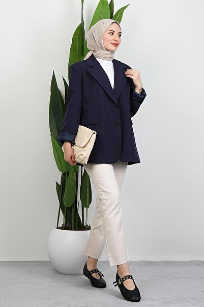 GİYZAMİLA Μπουφάν με δύο κουμπιά Dalya Navy Blue