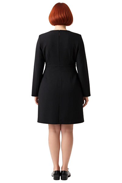 PayBuy Women's Black Solid Pattern Woven Jacket Lapel Mini Length Plus Size Stylish and Modern Office Work Wear