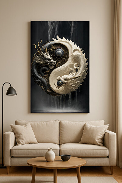 BLT DİZAYN Dragi Yin Yang – Simbolul echilibrului și a puterii pictură artistică 3D pe sticlă (energie Feng Shui)