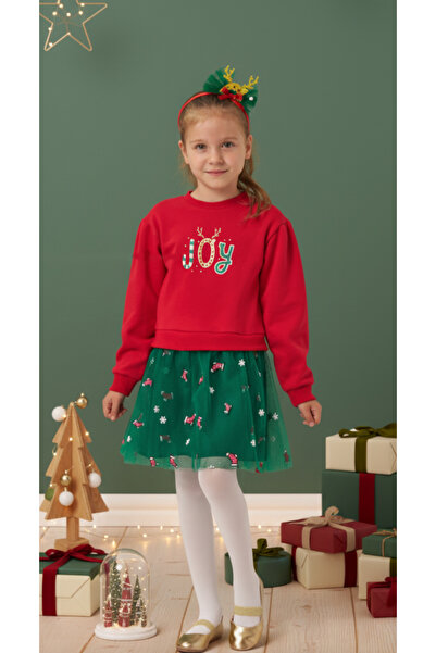 Name Baby Πρωτοχρονιάτικο φόρεμα για κορίτσια Joy με τύπωμα από τούλι NBK-24908