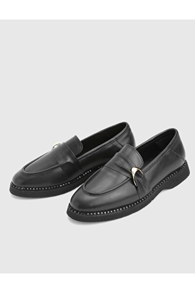 İLVİ Lissima Genuine Leather Black Women's Loafer Shoes
