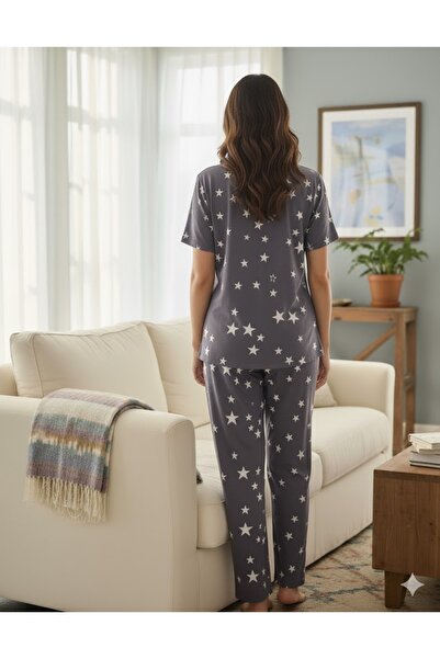 FAMES PİJAMA Women's Star Button Detail Paddy Set
