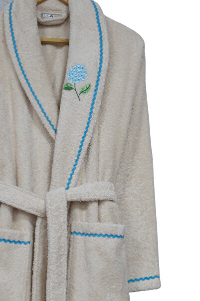 Class %100 Pamuk Bornoz Nakışlı Şalyaka Kadın / Bej