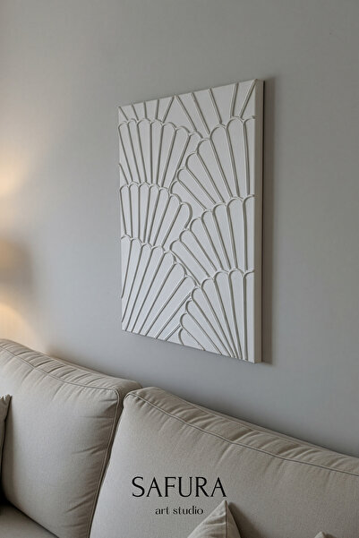 Safura Art Studio Dokulu Tablo – El Yapımı 3 Boyutlu Alçı Minimalist Doku, Modern İskandinav Kabartmalı (Midye)