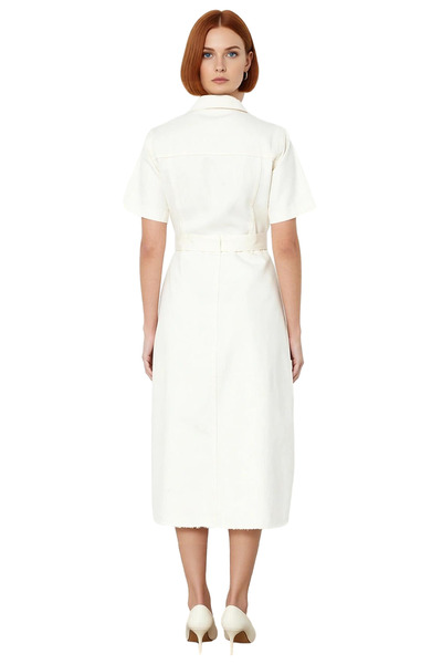 PayBuy Shirt Collar Belted Maxi Length 100% Cotton Denim Casual Daily Unlined Dress for Women