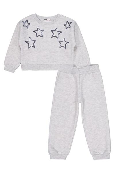 Civil Girls Yıldız Pul Nakışlı 2-5 Yaş Eşofman Takımı - Gri 5-6 Yaş