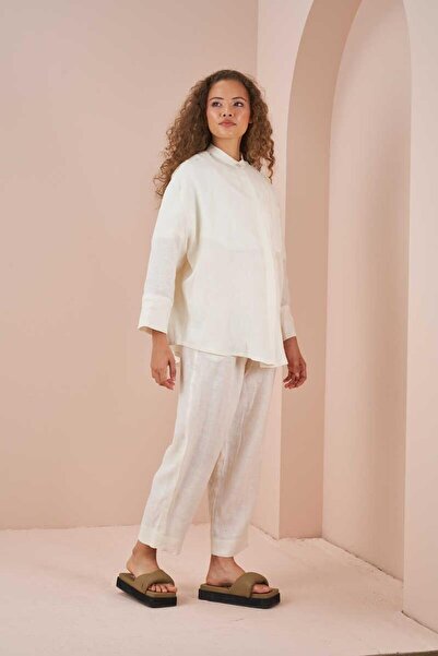 Mevra oversized Σετ παντελόνι με τζάκετ και τουνίκ παντελόνι εκρού
