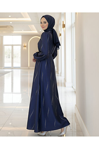 Modamorfo Φόρεμα σιφόν με μοτίβο πέτρας και ζώνη - Ναυτικό