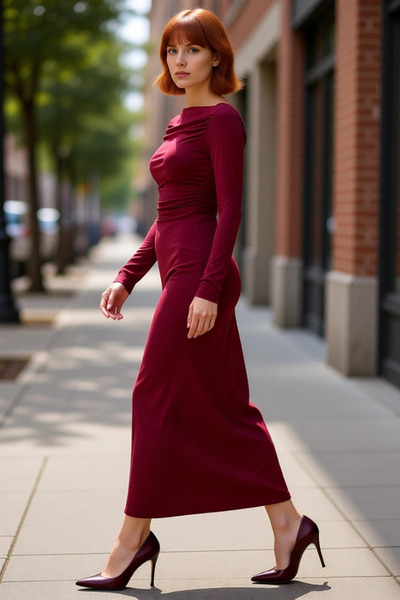 PayBuy Rochie midi cu mânecă lungă, cu decolteu barcă, pentru femei detaliu î...