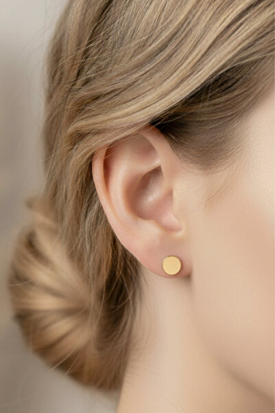 bymissmücevherat Taşsız Minimal Yuvarlak Plaka 6 mm 925 Ayar Gümüş Kadın Küpe |