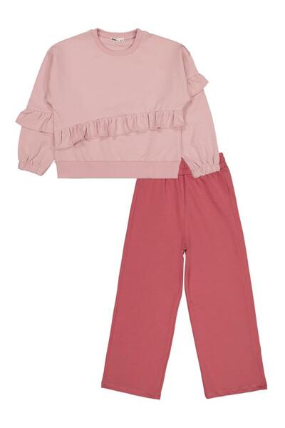 Civil Girls 6-9 Years Old Tracksuit Set with Ruffles on the Front - Pink8-9 Years Old