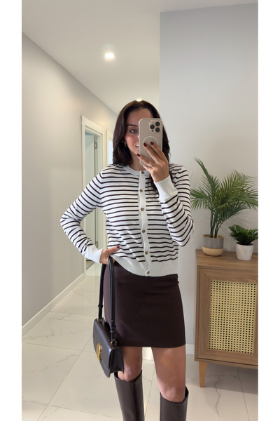 BİRCANÇİL Md Wies White Coffee Striped Cardigan