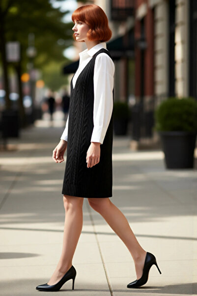 PayBuy Tricotaj pentru femei, antracit, cu decolteu în V, fără mâneci, rochie...