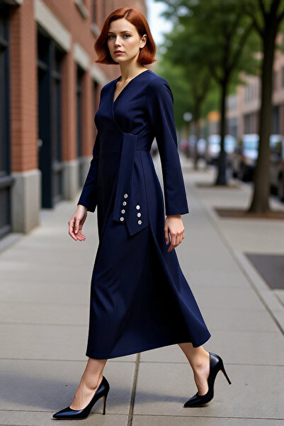 PayBuy Rochie maxi înfășurată decolteu petrecut în V pentru femei, albastru m...