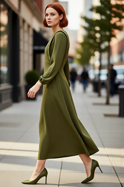 PayBuy Rochie Shift pentru femei, lungime maxi, mâneci bufante, cu șireturi, ...