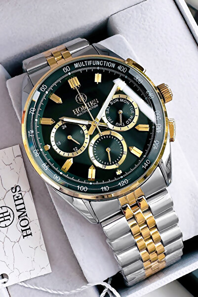 Homies ساعة يد رجالية متعددة الوظائف فضية ذهبية بسوار فولاذي مقاوم للماء HME2...