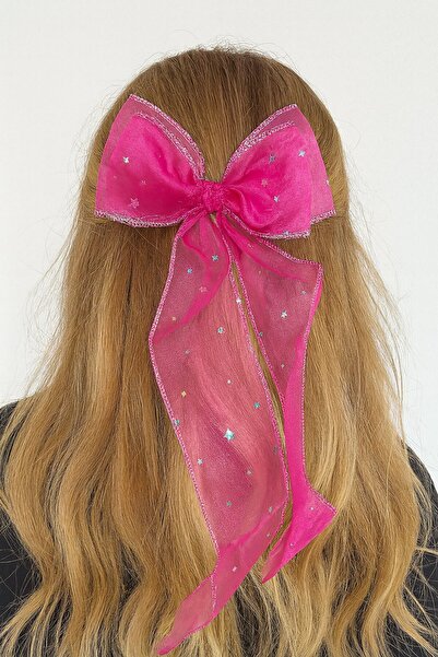 TAKIŞTIR Fuchsia Color Star Detailed Ribbon Vending Machine Buckle