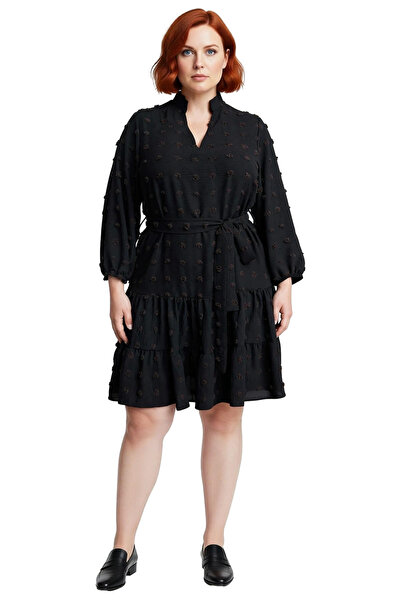 PayBuy Women's A-Line Burgundy Textured Belted V-Neck Mini Dress Stylish Plus Size Option for Spring Autumn.