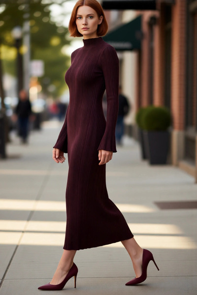 PayBuy Γυναικείο φόρεμα Bodycon Cut ψηλός λαιμός με μακριά μανίκια μάξι πλεκτ...