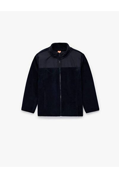 Koton Суитшърт от полар с дълъг ръкав, яка стойка, цип и поло яка