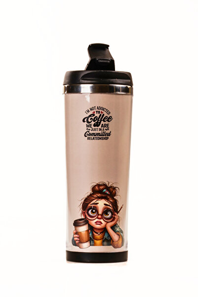MUKKO HOME 360 ml Steel Thermos Mug – Coffee Lady Design, Steel Inner Chamber, Hot & Cold Beverage Cup