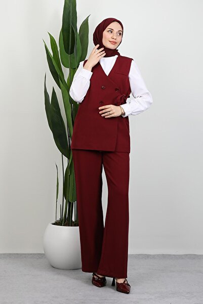 GİYZAMİLA Σετ γιλέκο με κορδόνια μπορντό