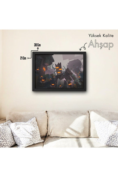 CardPlay Minecraft Çerçeveli Resim – Ahşap Çerçeve, Üst Düzey Baskı Kalitesi