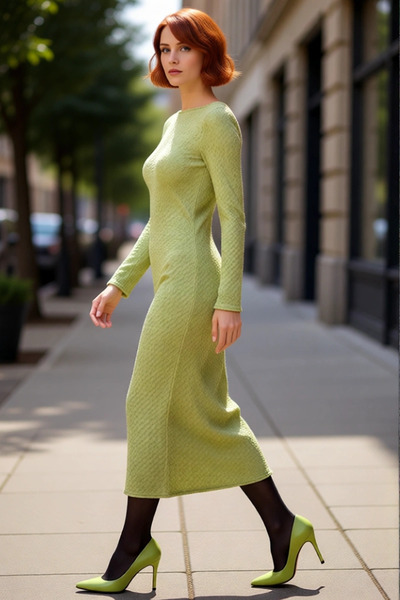 PayBuy Women's Bodycon Maxi Dress Long Sleeve Boat Neck Low Back Seersucker Textured Winter Chic