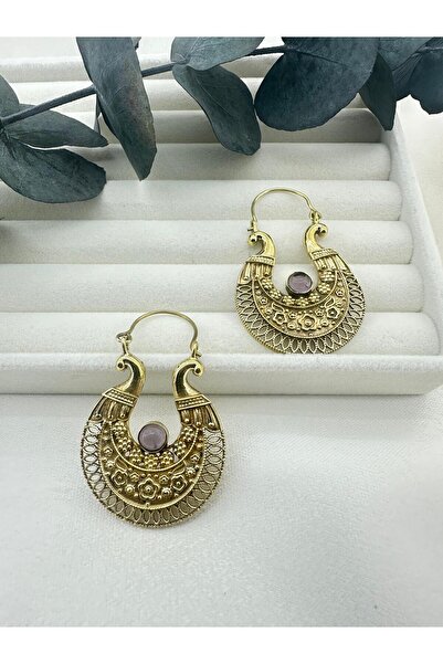 Tudivanyu Aksesuar Vintage Antique Embroidered Natural Stone Detailed Different Design Women's Earrings